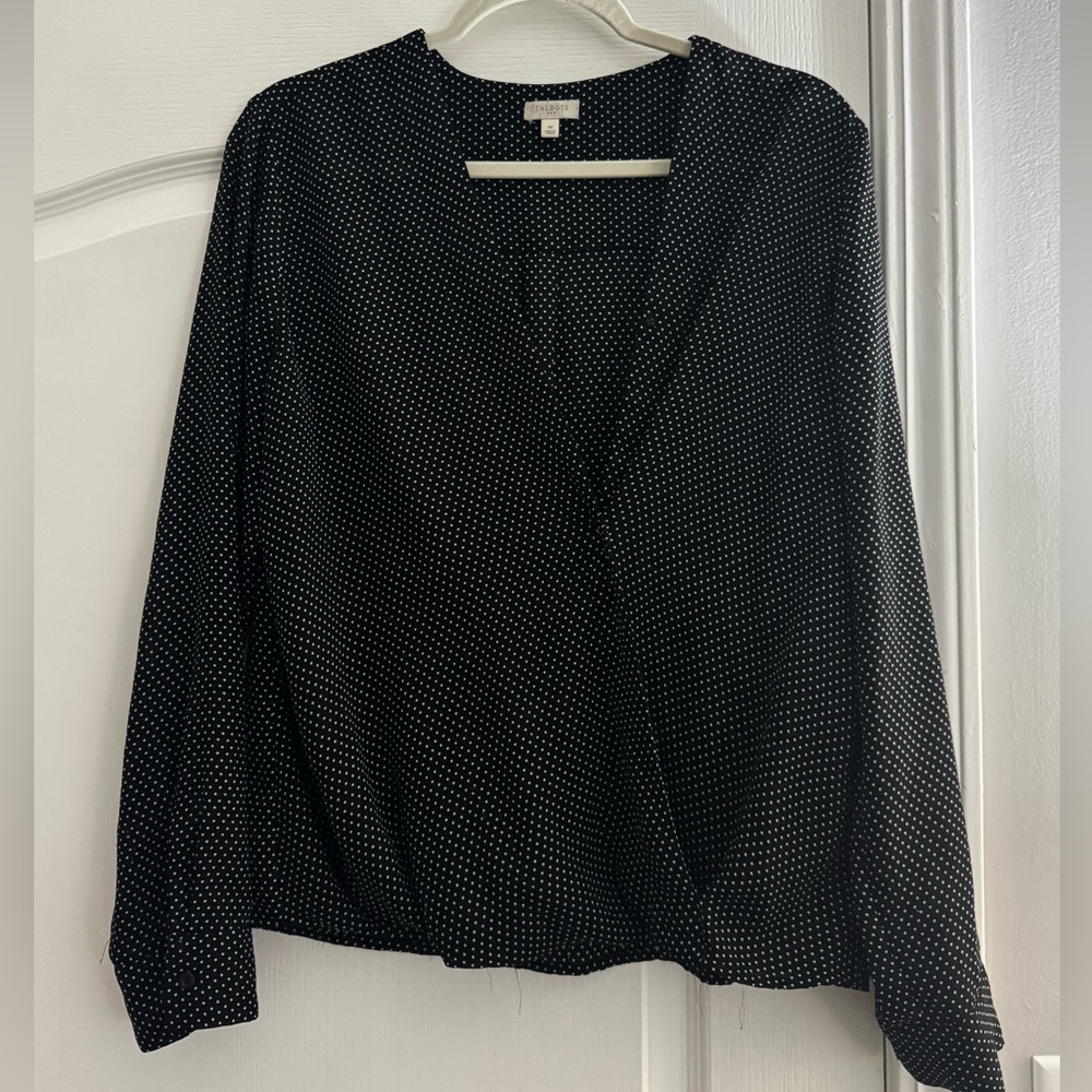 Talbots Black Wrap Polka Dot Blouse